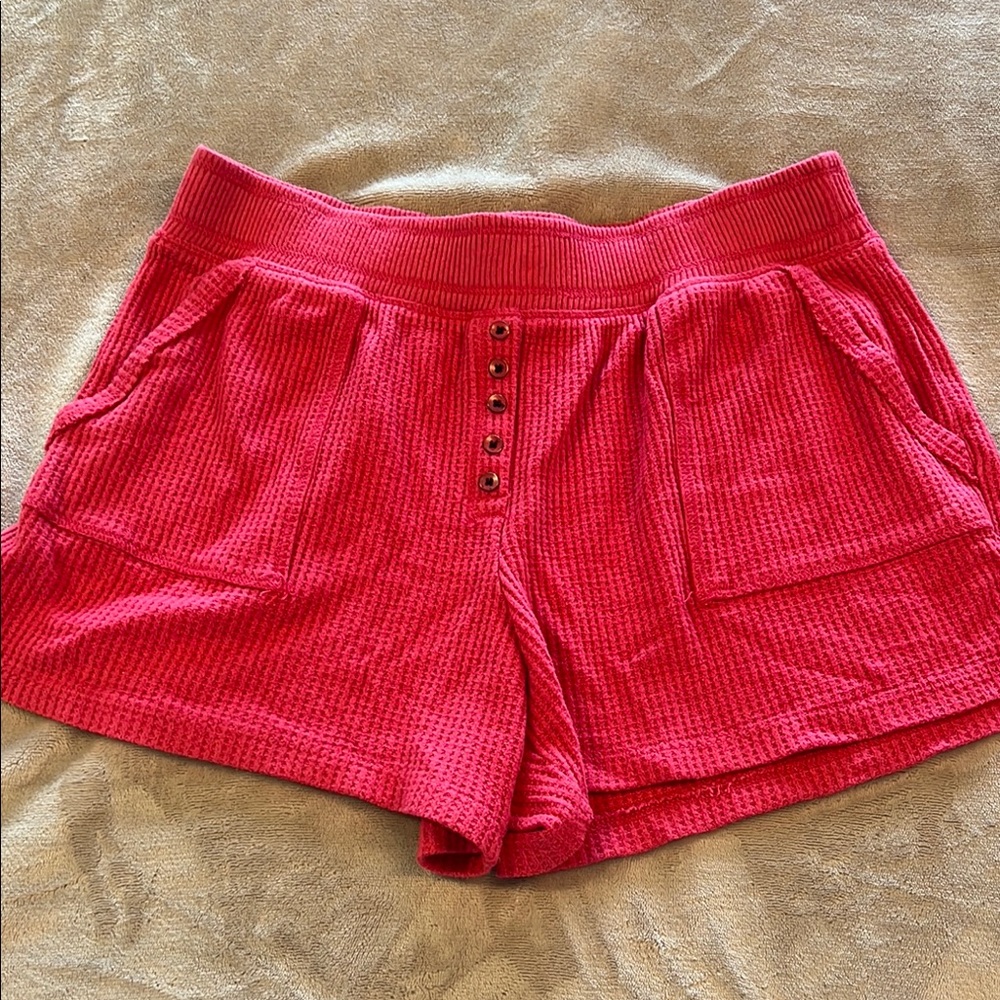Anthropologie High Waist Pink Shorts with Ribbed Texture